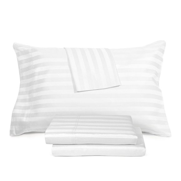 AQ TEXTILES Bergen House Stripe 1000 Thread Count Sheet Set - Picture 1 of 5